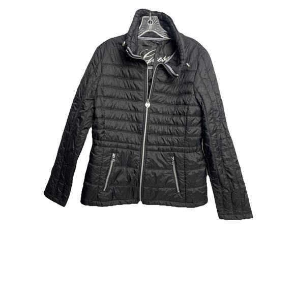 Guess Women’s Puffer Quilted Jacket Black Packable Coat Lightweight Short Sz XL - Picture 1 of 9